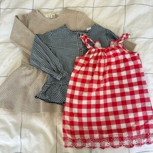 Gap Red/White Checkered Kids Dress, Zara sparkle dress and mini checkered top